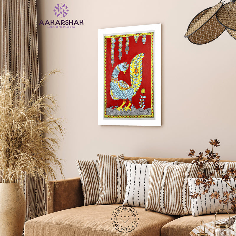 Handmade Kalamkari Peacock Painting 17x24Inch Wall Art