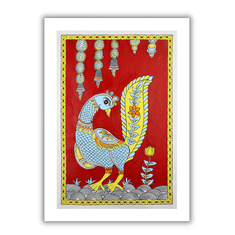 Handmade Kalamkari Peacock Painting 17x24Inch Wall Art