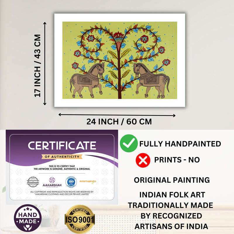 Handmade Kalamkari Horse Painting 17x24 Inch Wall Art