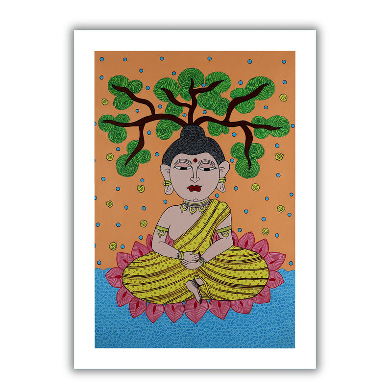 Handmade Kalamkari Buddha Painting 17x24 Inch Wall Art