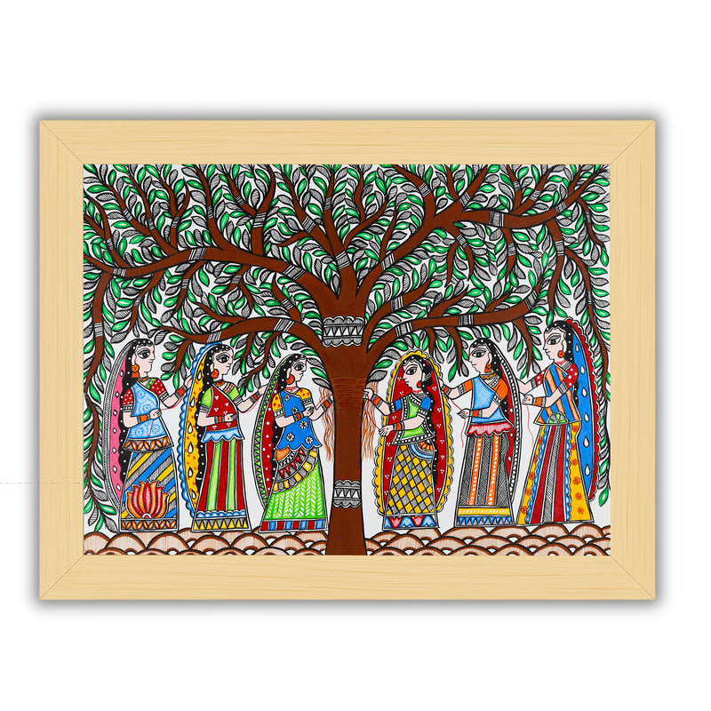 Handmade Vat Savitri Madhubani Painting Wall Decor 17x24