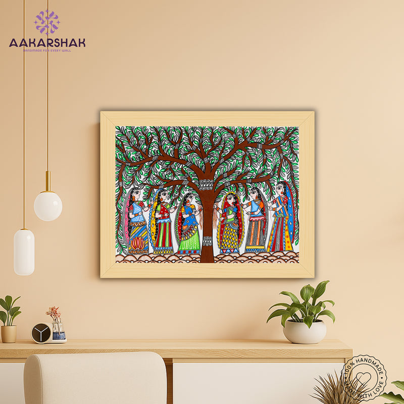 Handmade Vat Savitri Madhubani Painting Wall Decor 17x24