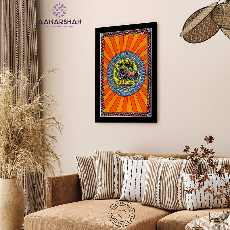 Handmade Elephant Madhubani Painting Wall Decor 17x24