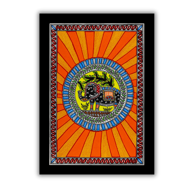 Handmade Elephant Madhubani Painting Wall Decor 17x24