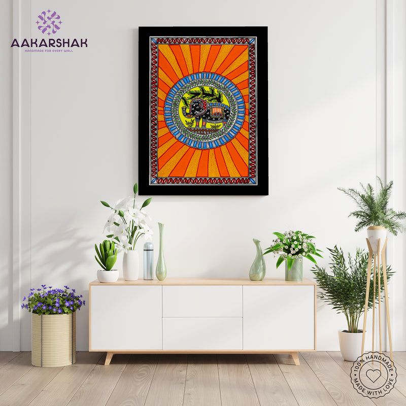 Handmade Elephant Madhubani Painting Wall Decor 17x24