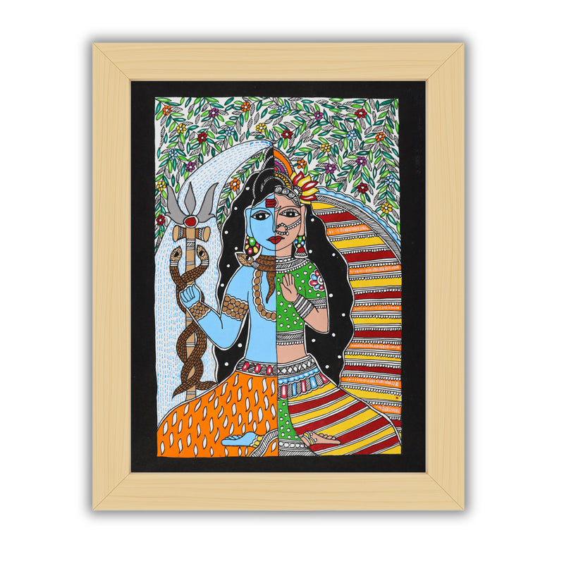 Handmade Madhubani Painting Ardhanarishvara 12x16 Inch Wall Decor