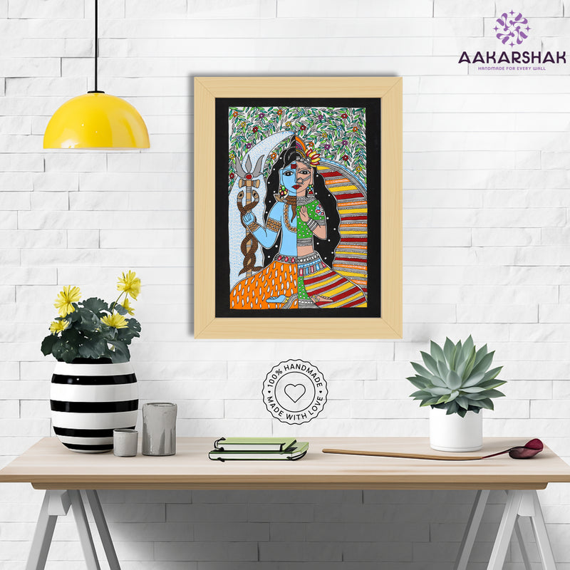Handmade Madhubani Painting Ardhanarishvara 12x16 Inch Wall Decor