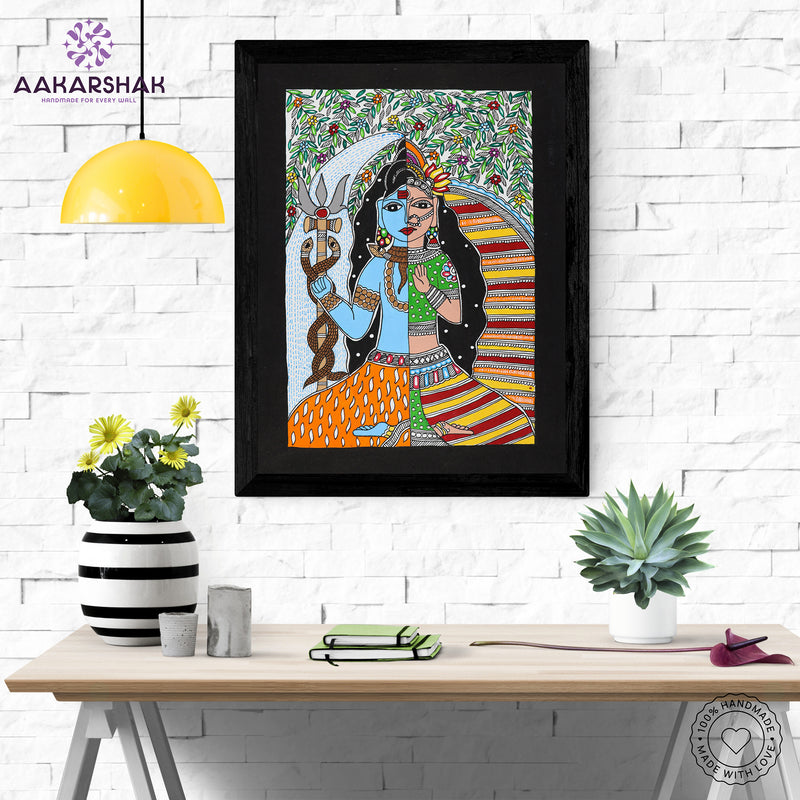 Handmade Madhubani Painting Ardhanarishvara 12x16 Inch Wall Decor