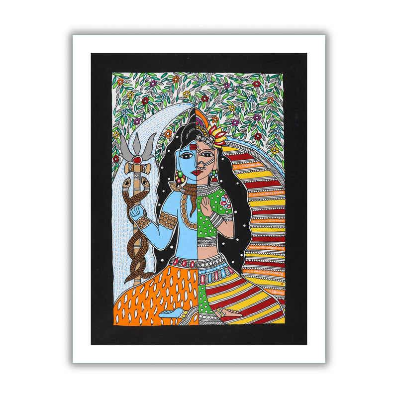 Handmade Madhubani Painting Ardhanarishvara 12x16 Inch Wall Decor