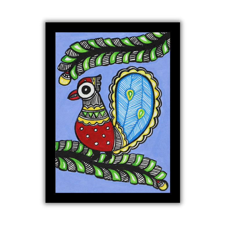 Handmade Madhubani Peacock Painting 6x8 Inch
