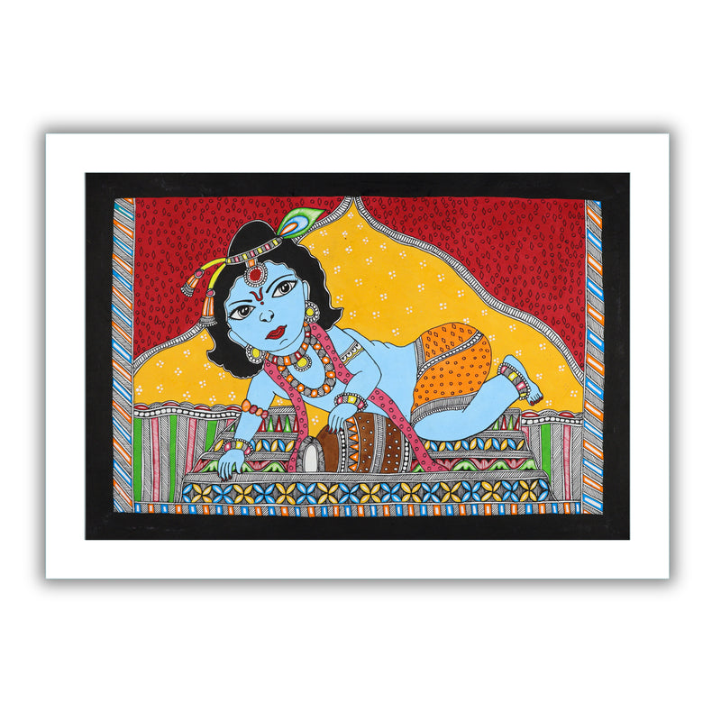 Handmade Madhubani art Baal Krishna Painting Wall Decor 17x24 Inch