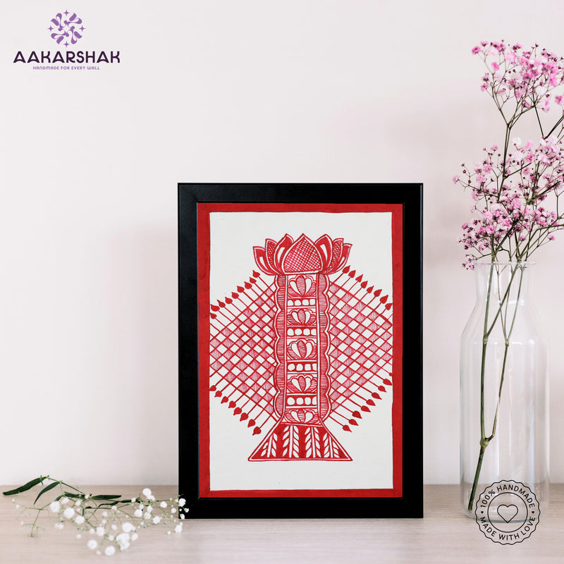 handmade madhubani painting bamboo painting-with tabletop stand for home decor
