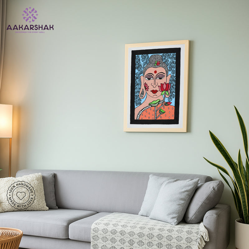 vibrant handmade buddha painting-depicting indian folk traditions