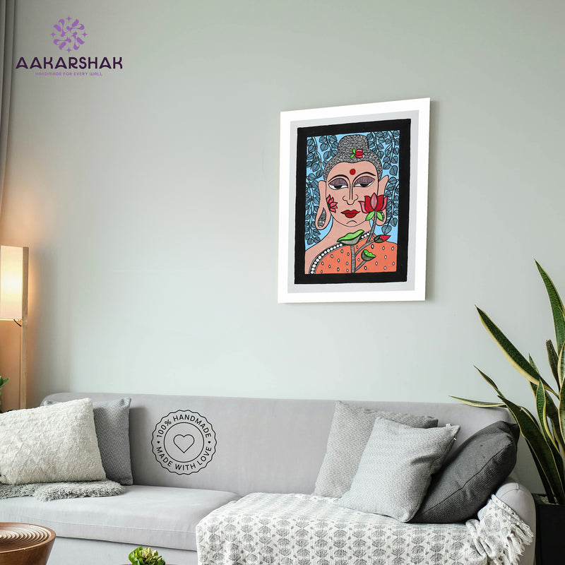 vibrant handmade buddha painting-depicting indian folk traditions