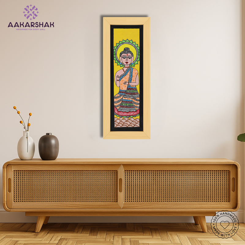 Framed artwork with buddha design -handmade madhubani painting for home decor