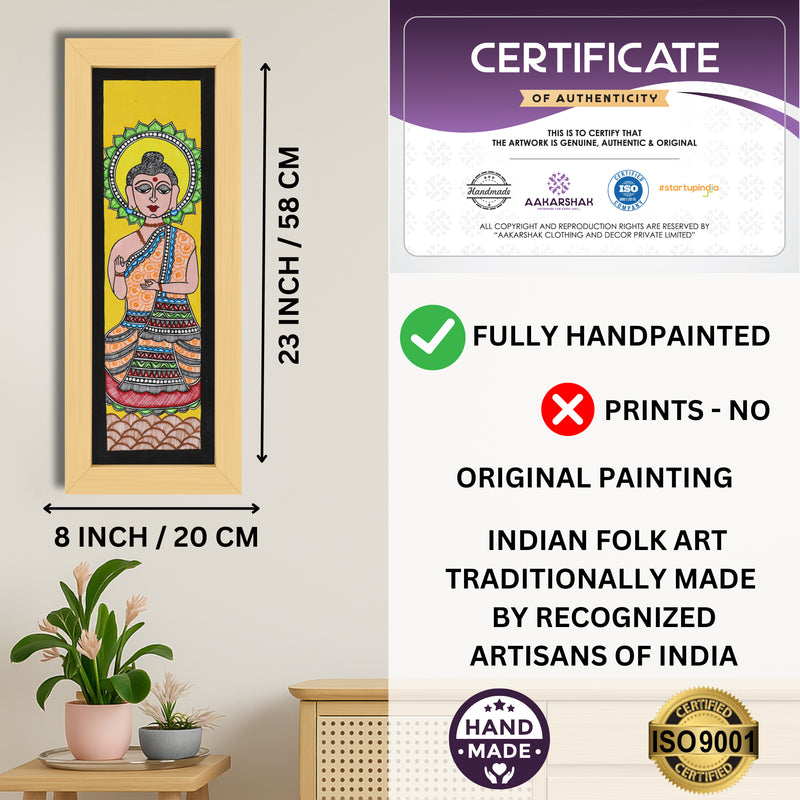 Framed artwork with dimensions, authenticity certificate and handmade iso certified-buddha madhubani painting