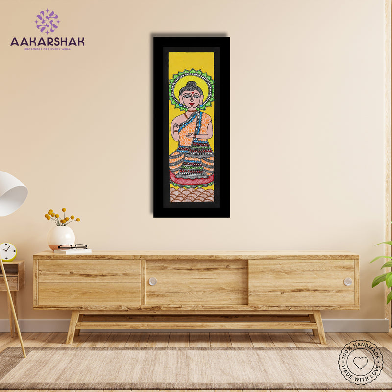 Framed artwork with buddha design -handmade madhubani painting for home decor