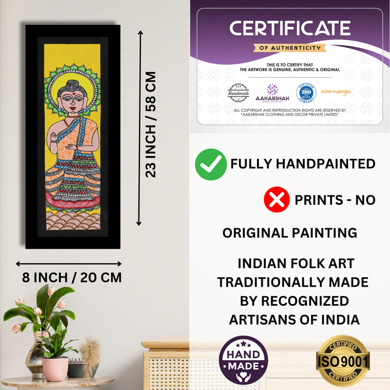 Framed artwork with dimensions, authenticity certificate and handmade iso certified-buddha madhubani painting