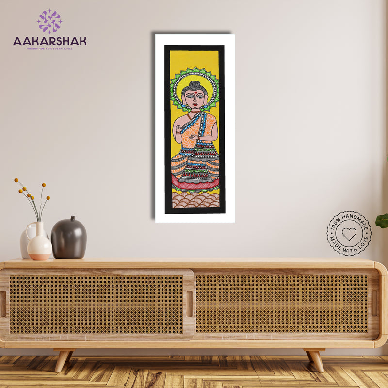 Framed artwork with buddha design -handmade madhubani painting for home decor