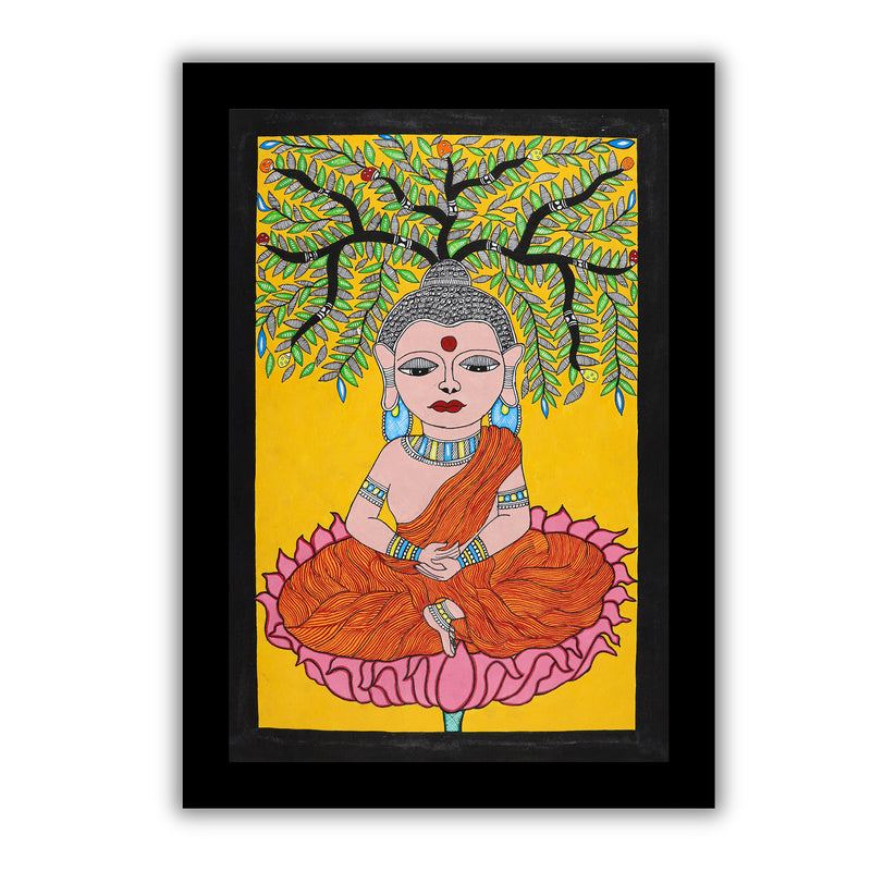 Handmade Madhubani art Buddha Painting Wall Decor 17x24 Inch