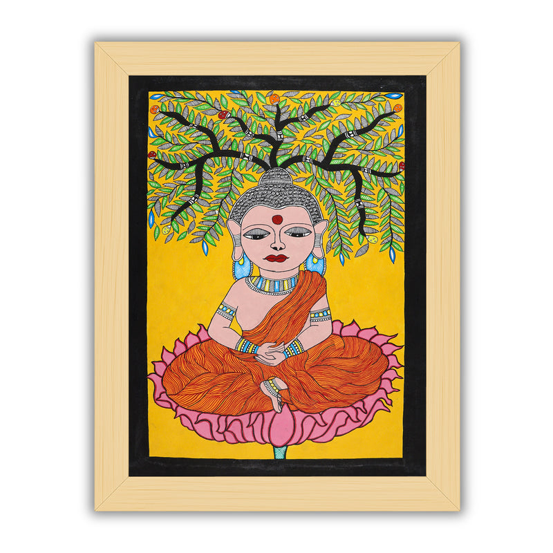 Handmade Madhubani art Buddha Painting Wall Decor 17x24 Inch