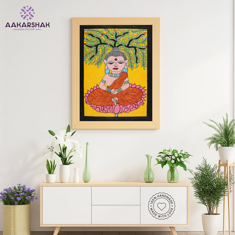 Handmade Madhubani art Buddha Painting Wall Decor 17x24 Inch