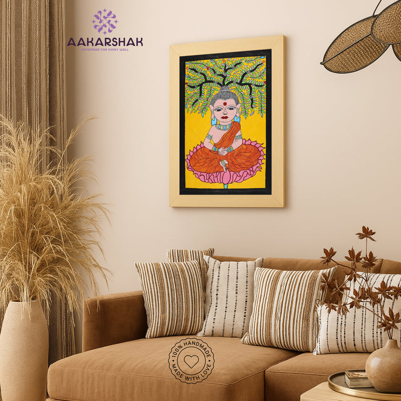 Handmade Madhubani art Buddha Painting Wall Decor 17x24 Inch