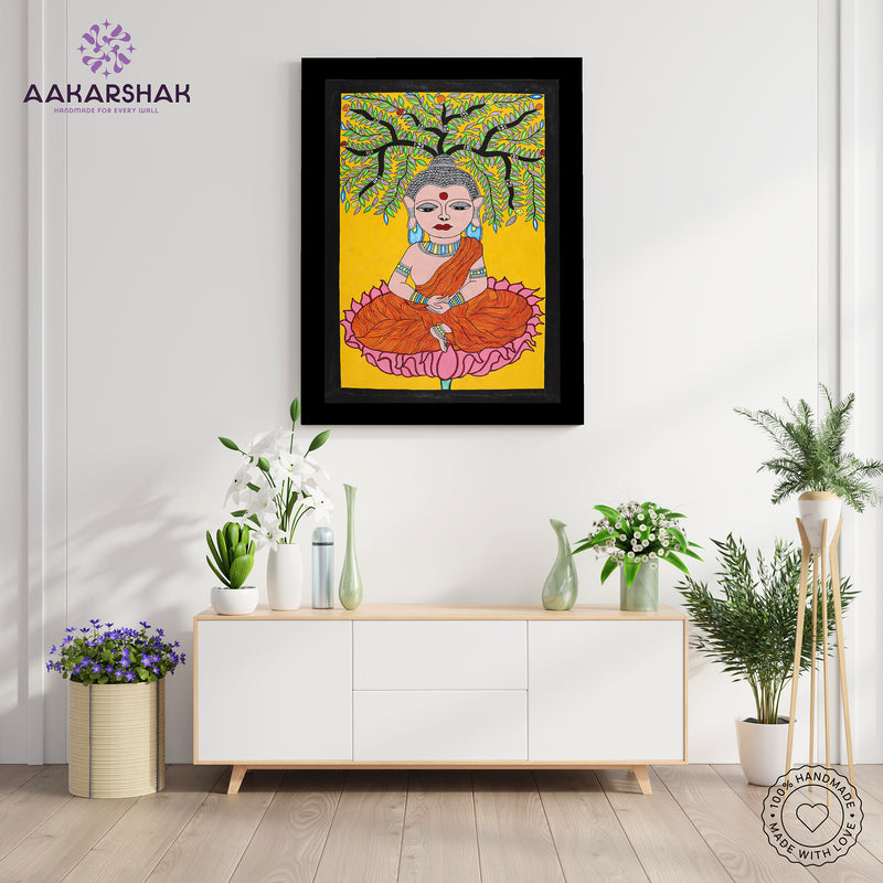 Handmade Madhubani art Buddha Painting Wall Decor 17x24 Inch