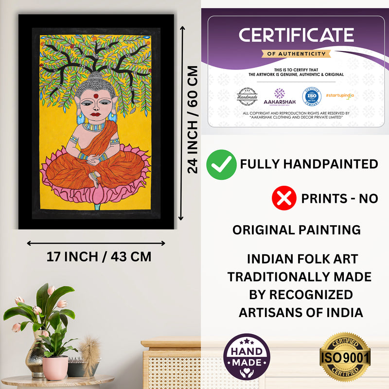 Handmade Madhubani art Buddha Painting Wall Decor 17x24 Inch