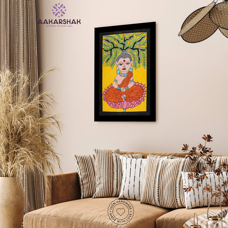 Handmade Madhubani art Buddha Painting Wall Decor 17x24 Inch
