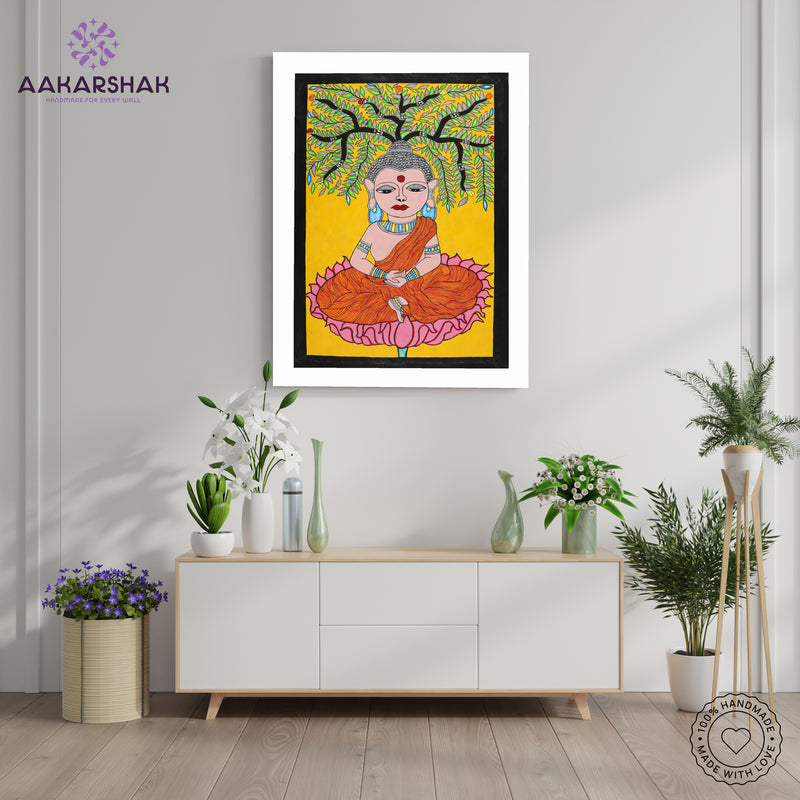 Handmade Madhubani art Buddha Painting Wall Decor 17x24 Inch