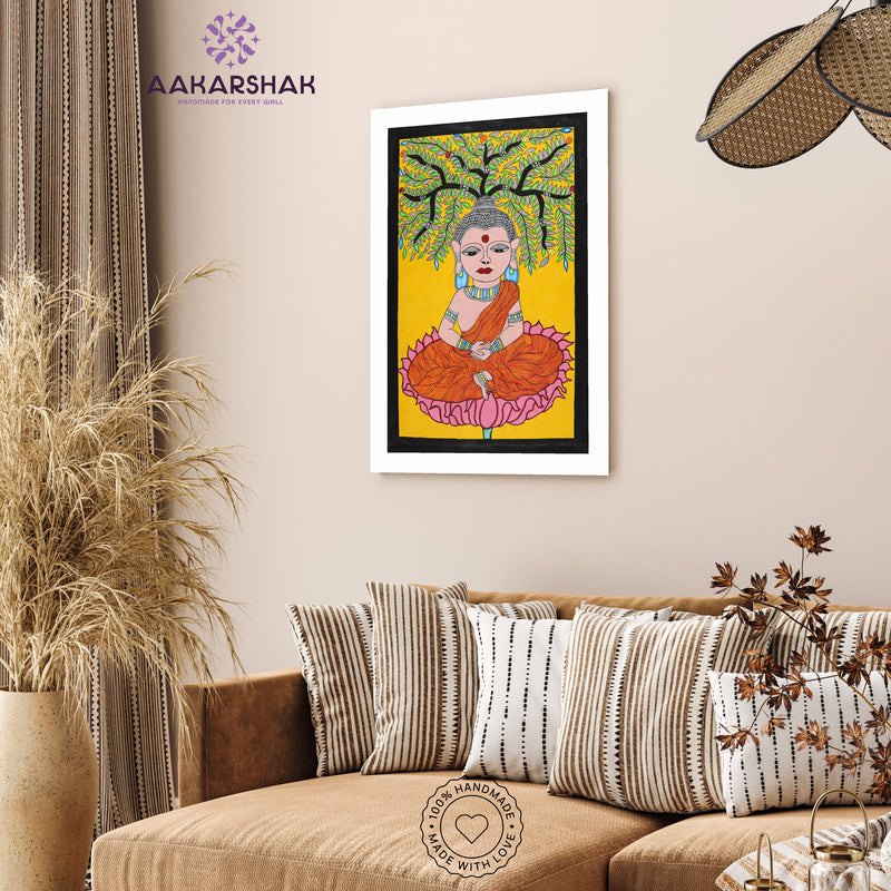 Handmade Madhubani art Buddha Painting Wall Decor 17x24 Inch