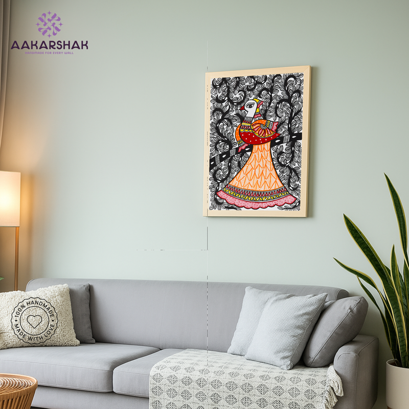 vibrant handmade peacock painting-depicting indian folk traditions