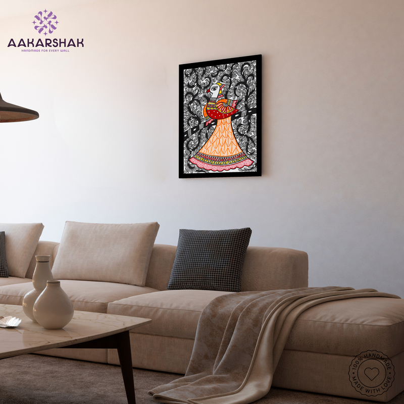 vibrant handmade peacock painting-depicting indian folk traditions