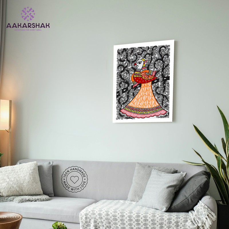 vibrant handmade peacock painting-depicting indian folk traditions