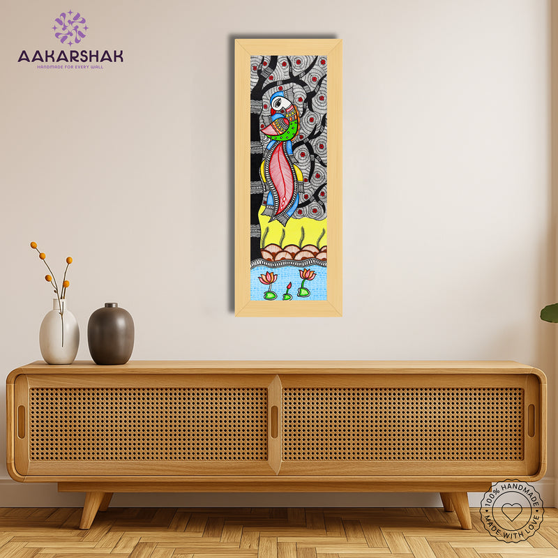 Framed artwork with peacock design -handmade madhubani painting for home decor