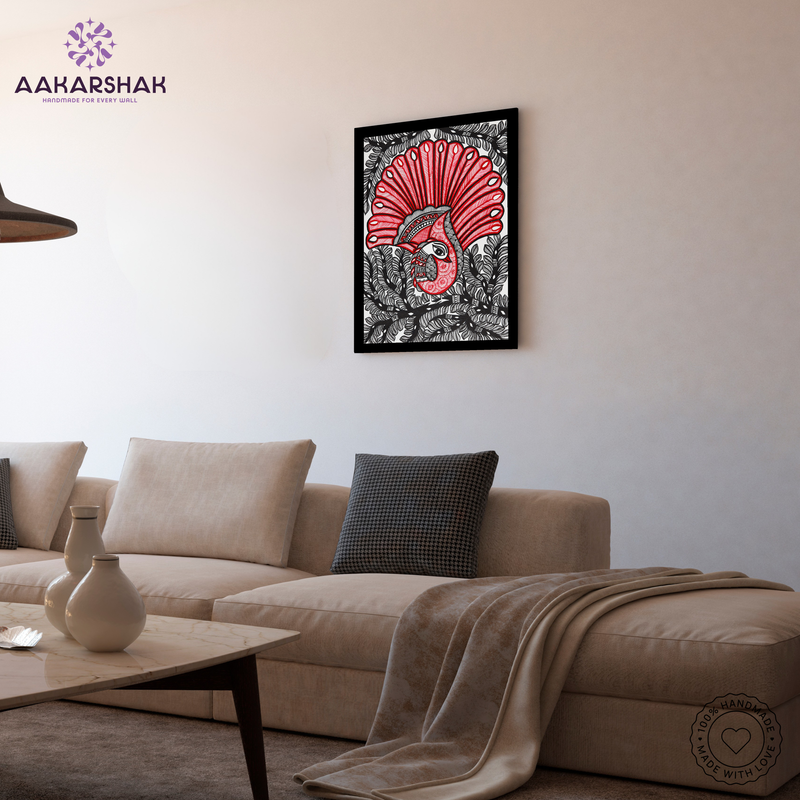 vibrant handmade dancing peacock painting-depicting indian folk traditions