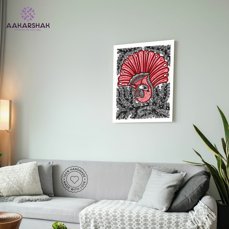 vibrant handmade dancing peacock painting-depicting indian folk traditions