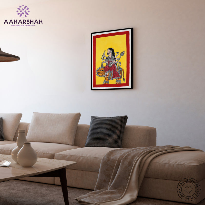 vibrant handmade druga painting-depicting indian folk traditions