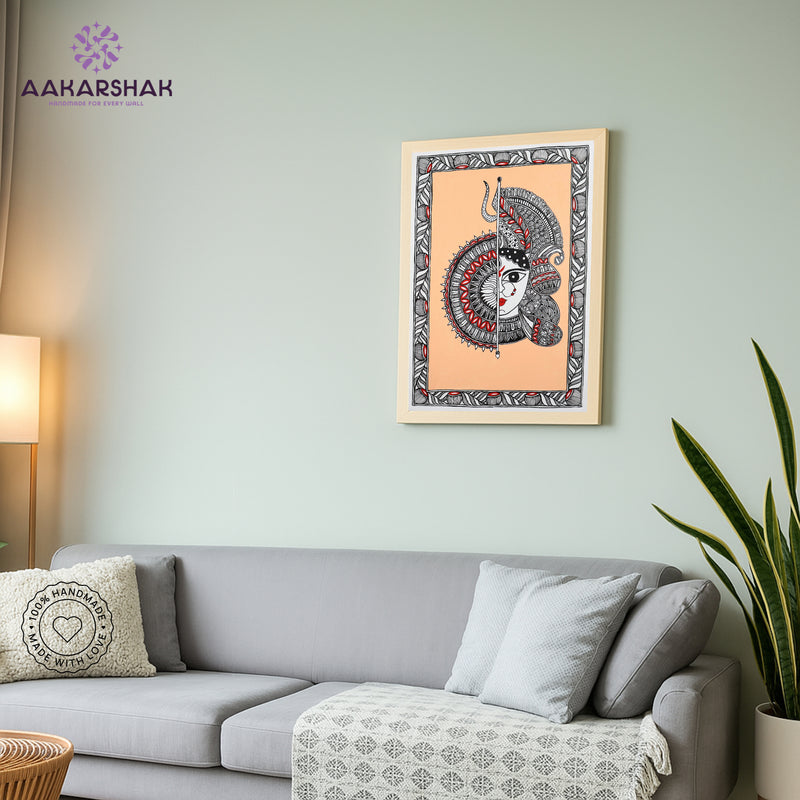 Handmade Madhubani Painting of Maa Durga 12x16 Inch Wall Decor