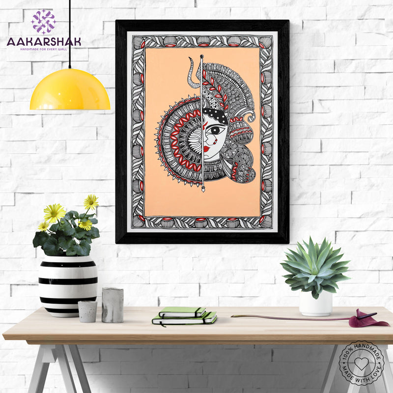 Handmade Madhubani Painting of Maa Durga 12x16 Inch Wall Decor