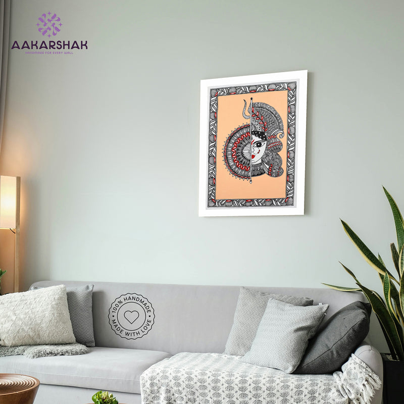 Handmade Madhubani Painting of Maa Durga 12x16 Inch Wall Decor