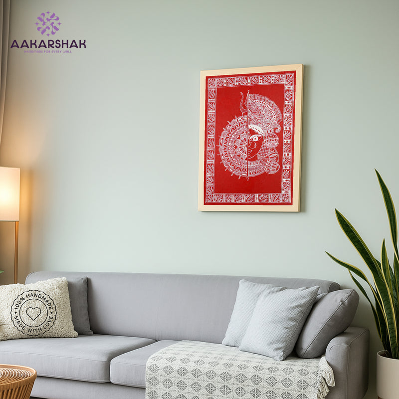 vibrant handmade druga painting-depicting indian folk traditions