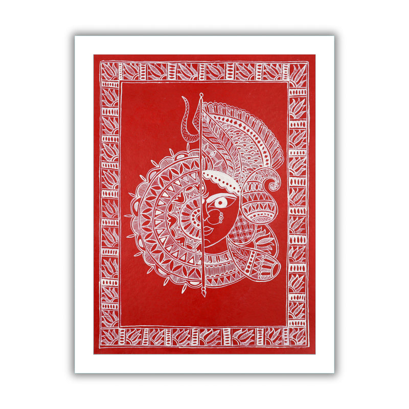 Framed artwork of a colorful druga -with handmade madhubani painting