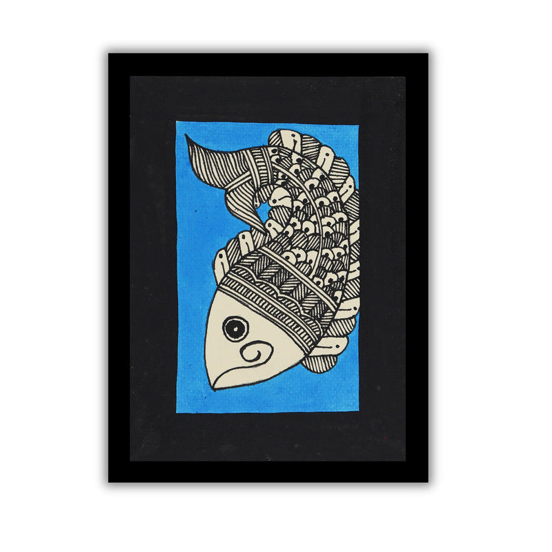 handmade madhubani painting fish-in vibrant traditional folk art style