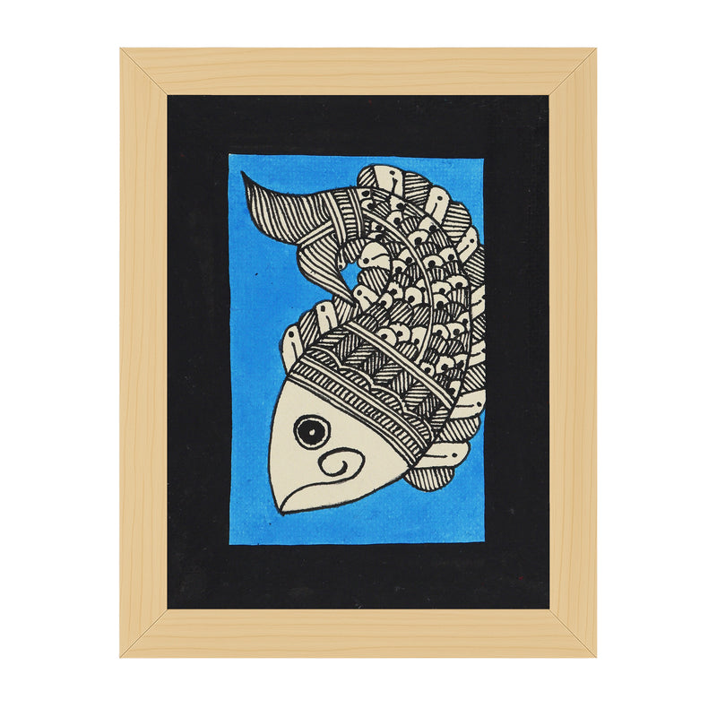 handmade madhubani painting fish-in vibrant traditional folk art style