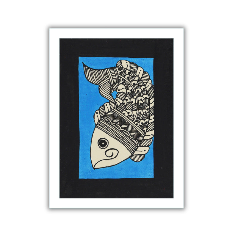 handmade madhubani painting fish-in vibrant traditional folk art style