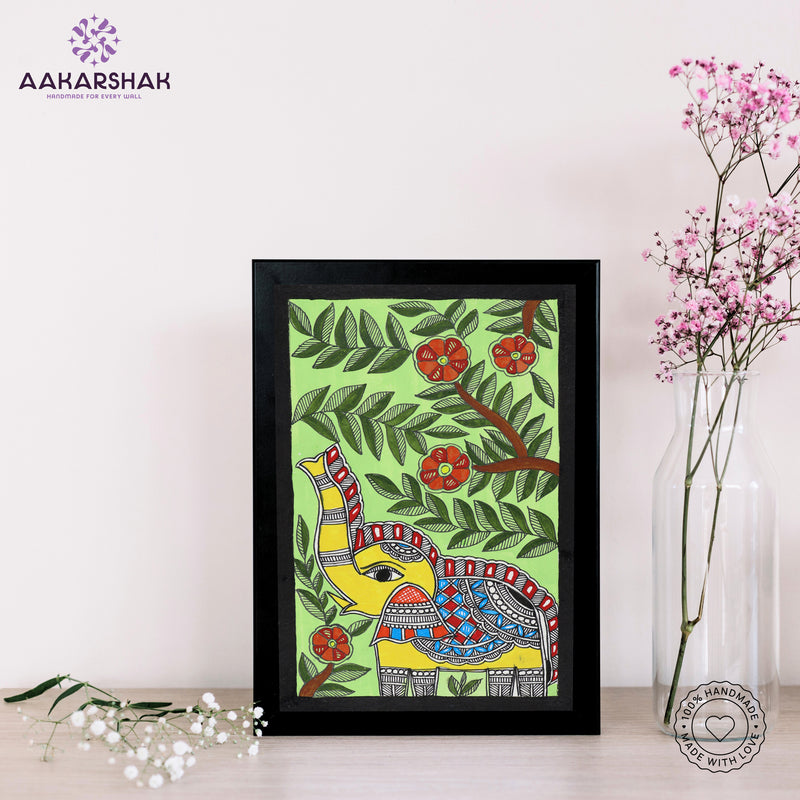 handmade madhubani painting elephant painting-with tabletop stand for home decor