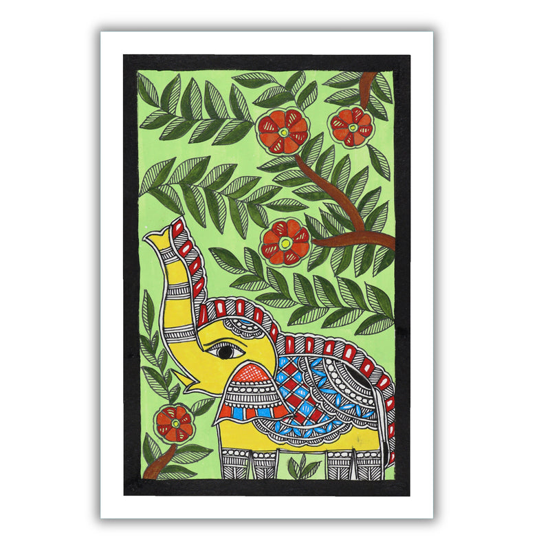 handmade madhubani painting painting elephant-in vibrant traditional folk art style