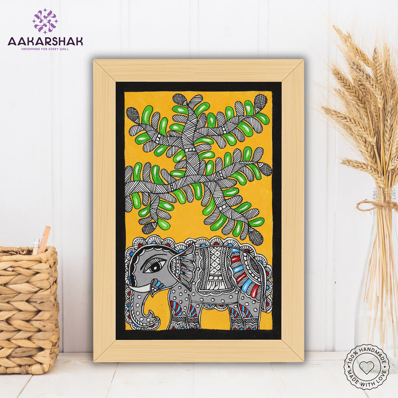 handmade madhubani painting elephant painting-with tabletop stand for home decor